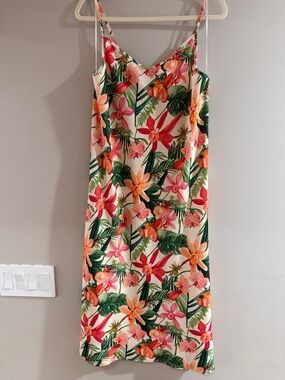 bebe Floral Slip Dress in Pink, Coral & Green